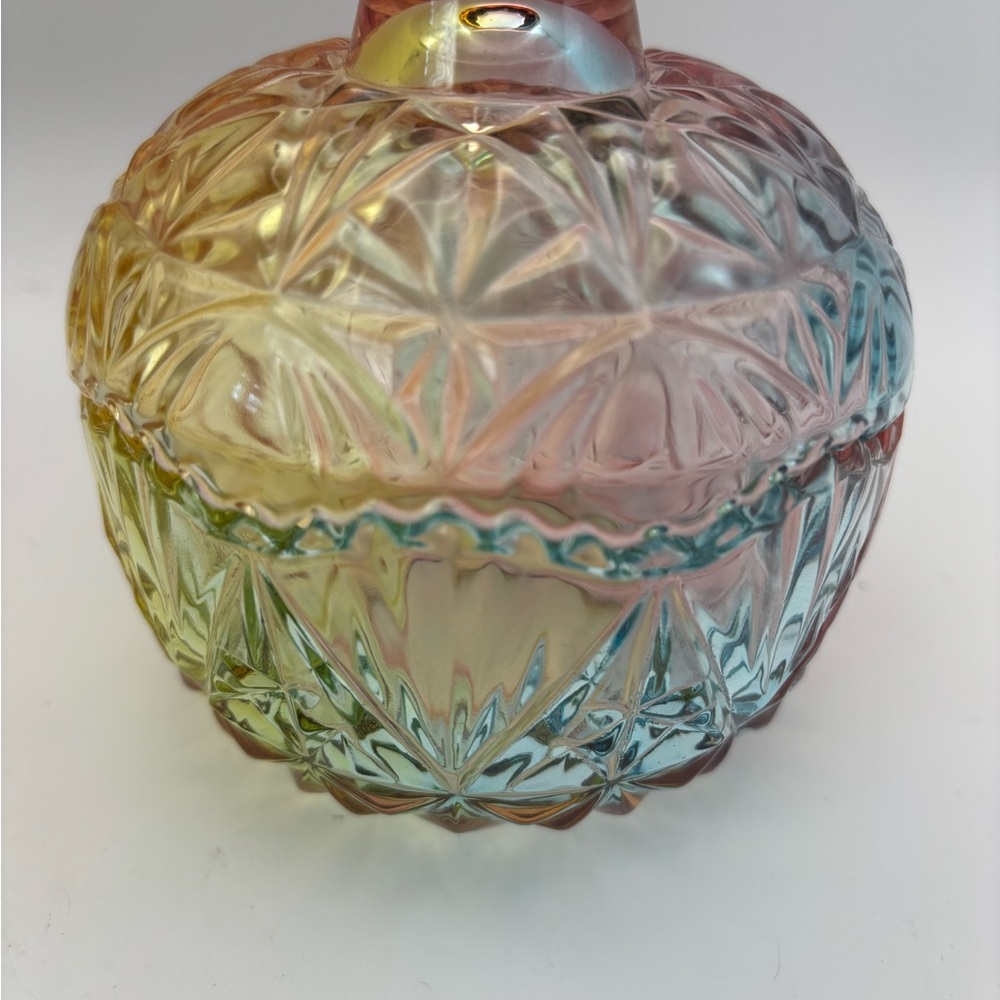 Iridescent Glass candy dish, storage with lid - Picture 2 of 7